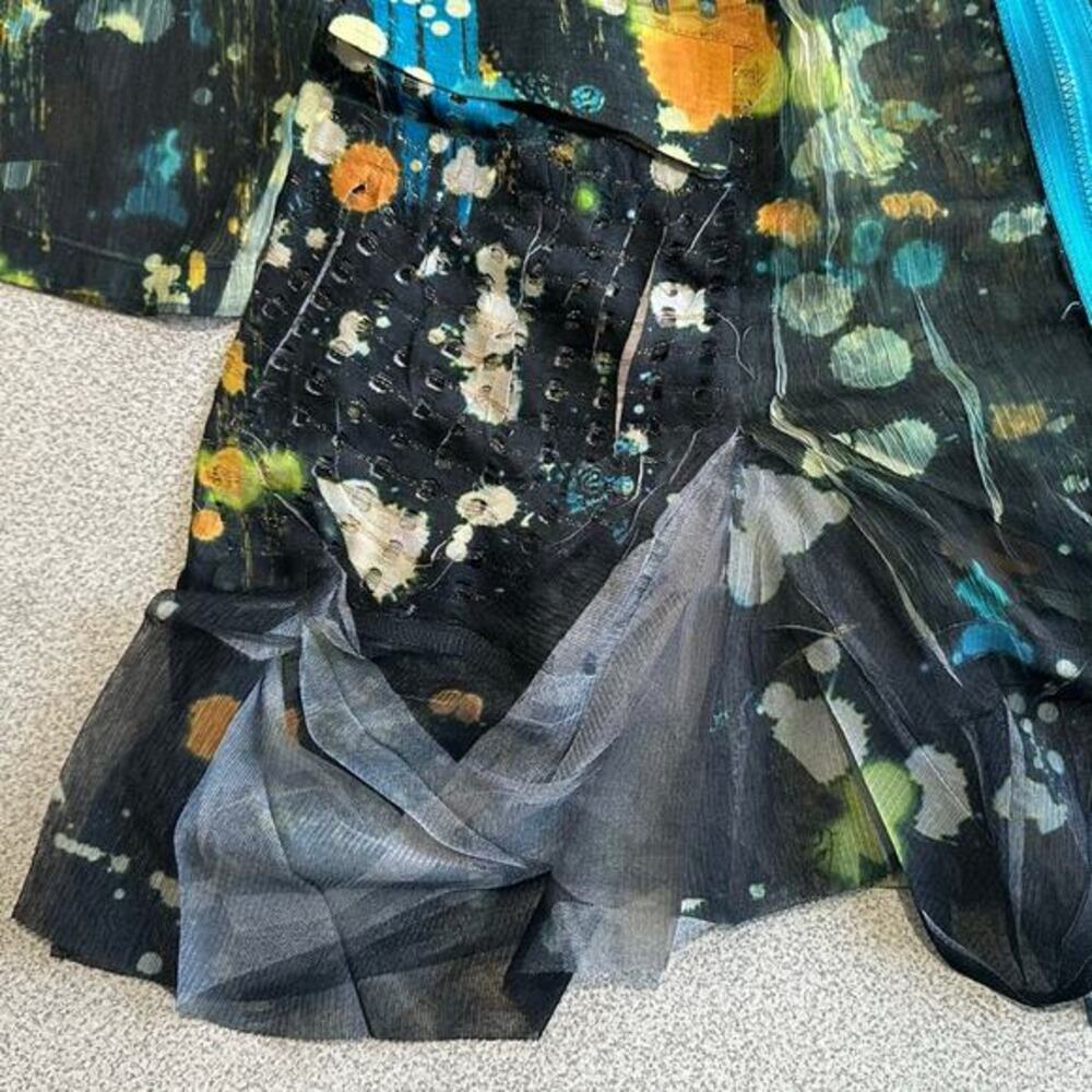 Fleur De‎ Lis Sz M Long Sheer Full Zip Abstract Jacket Top Fairy Artsy Whimsy - Picture 10 of 16
